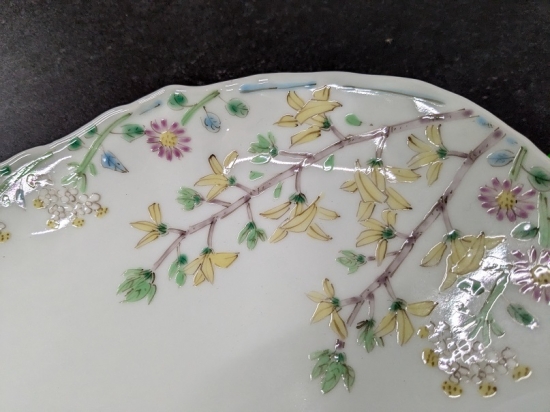 藍水　花鳥　楕円のお皿4枚 藍水花鳥楕円焼皿-皿-和食器通販・引き出物・ギフト-普段使いの素敵な